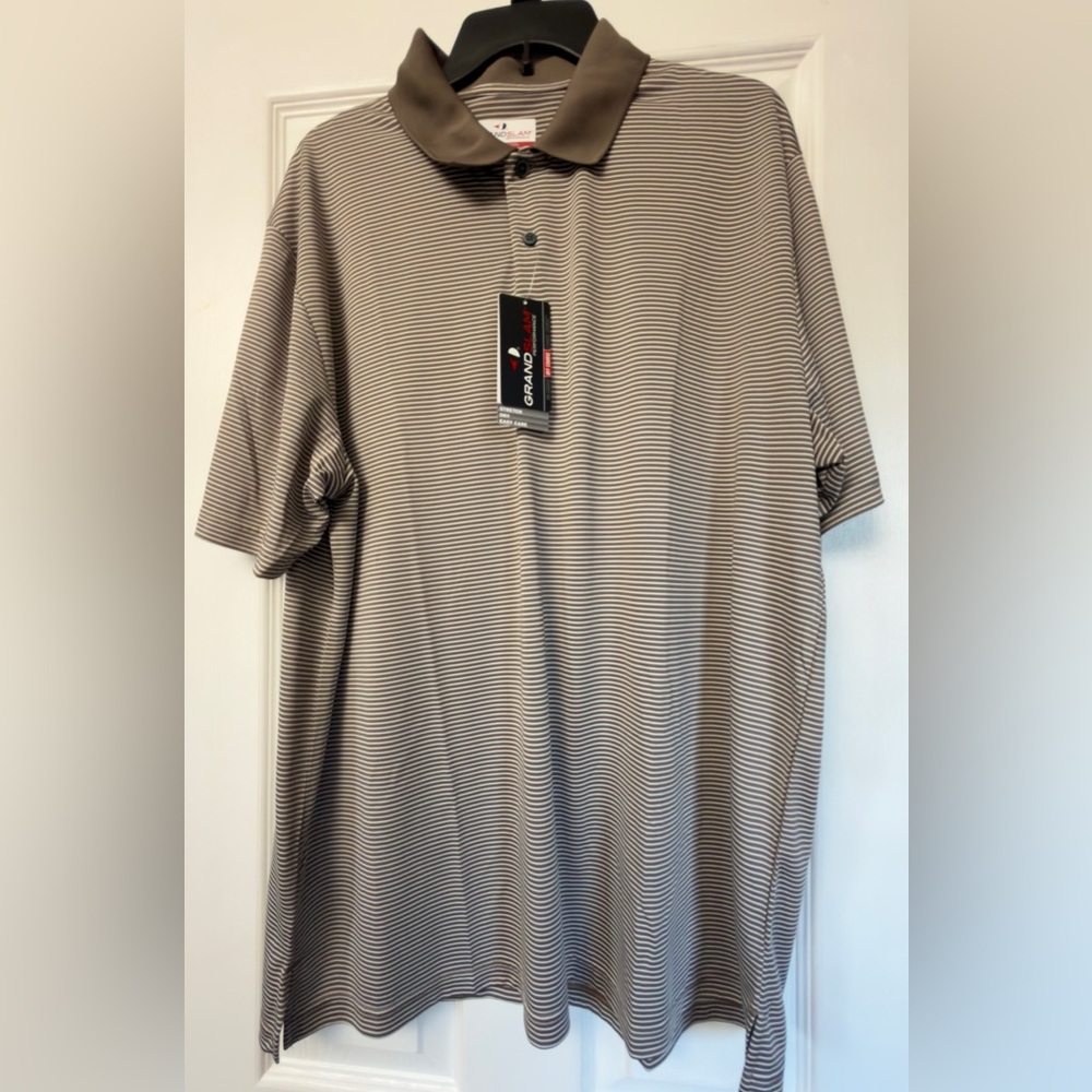 Grand Slam Men's Polo Shirt in Brown and White Stripes XL